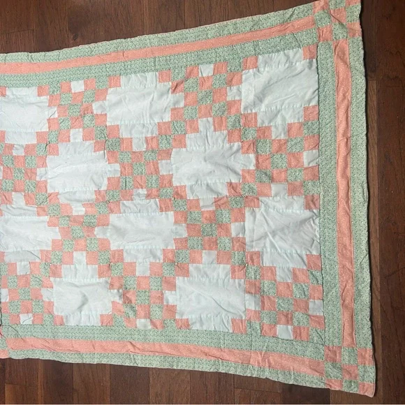 Handmade Peach & Mint Patchwork Quilt Throw – Cottagecore Farmhouse Blanket